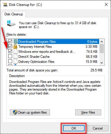 Disk Cleanup window