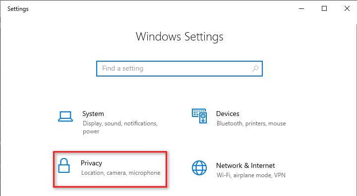 Privacy option in Windows settings