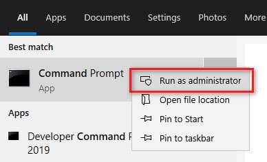 Run command prompt as administrator