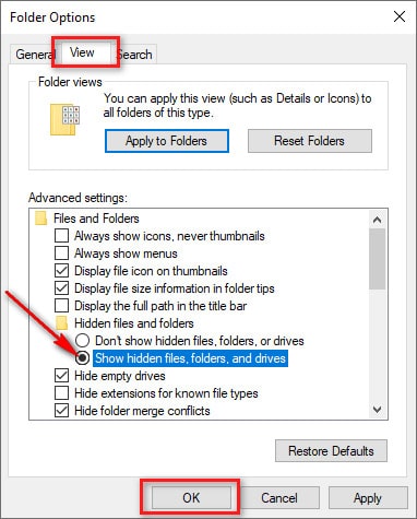 Show hidden files and folders in Windows