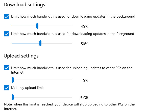 Update the download and upload limit in Windows