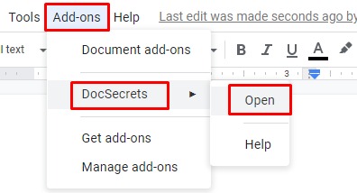Open DocSecrets in Google Docs