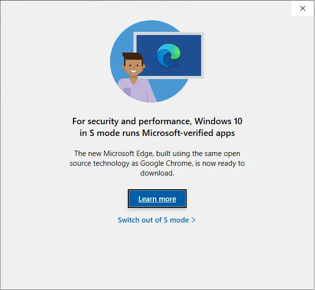 Windows 10 S mode warning