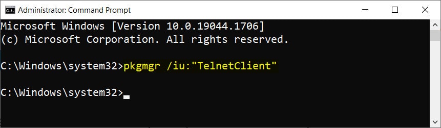 Enable telnet from command prompt