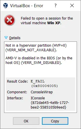 AMD-V is disabled in the BIOS (or by the host OS) (VERR_SVM_DISABLED)